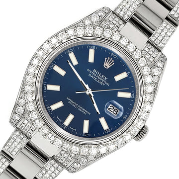 Rolex Datejust II 41mm 8.3ct Diamond Bezel/Lugs/Bracelet/Blue Index Dial Steel Watch 116300 Box Papers