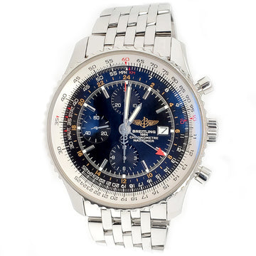 Breitling Navitimer World 46mm Chronograph GMT Stainless Steel Watch A24322 Box Papers