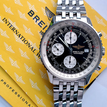 Breitling Old Navitimer II 41.5mm Chronograph Stainless Steel Watch A13022 Box Papers