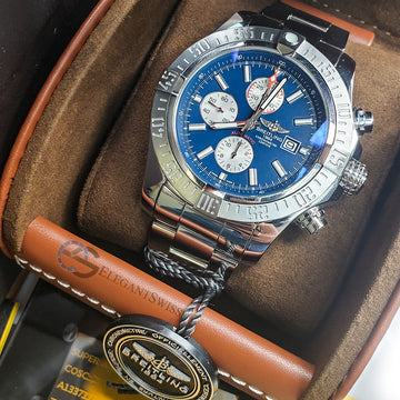 Breitling Super Avenger II Chronograph 48mm Blue Dial Steel Watch A13371 Box Papers