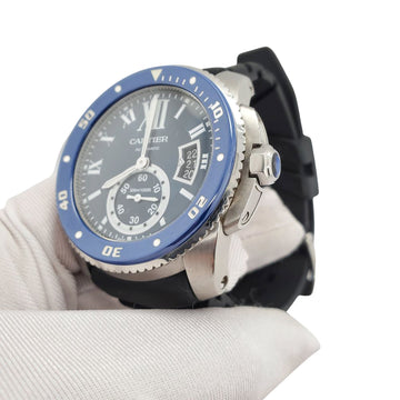 Calibre de Cartier Diver 44mm Blue Ceramic Bezel/Roman Dial Steel Watch 3729