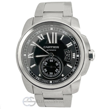 Calibre De Cartier 42mm Black Dial Stainless Steel Watch 3389