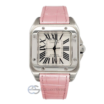 Cartier Santos 100 Steel Midsize 33mm Silver White Dial Watch 2878