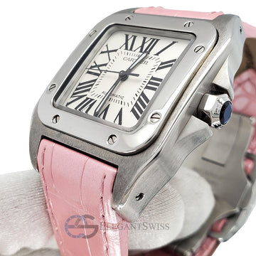 Cartier Santos 100 Steel Midsize 33mm Silver White Dial Watch 2878