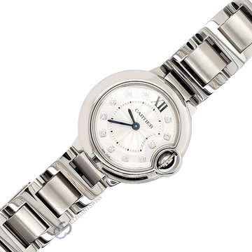 Cartier Ballon Bleu Ladies 28 mm Diamond Dial Steel Watch 3009