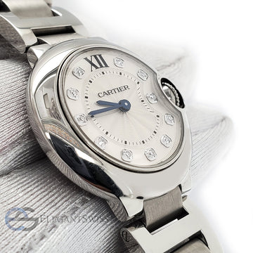 Cartier Ballon Bleu Ladies 28 mm Diamond Dial Steel Watch 3009