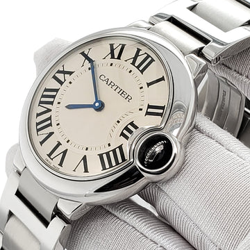 Cartier Ballon Bleu 36mm Silver Dial Quartz Steel Watch W69011Z4 3005 Box Papers