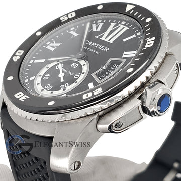 Calibre de Cartier Diver Black Roman Dial 42mm Steel Watch W7100056 3729