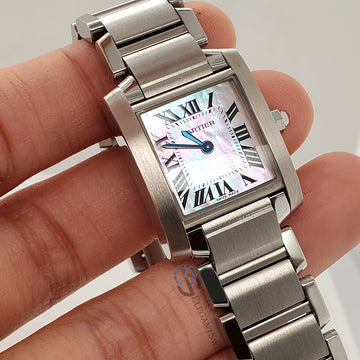 Cartier Tank Francaise 20mm Pink Mother of Pearl Steel Ladies Watch W51028Q3