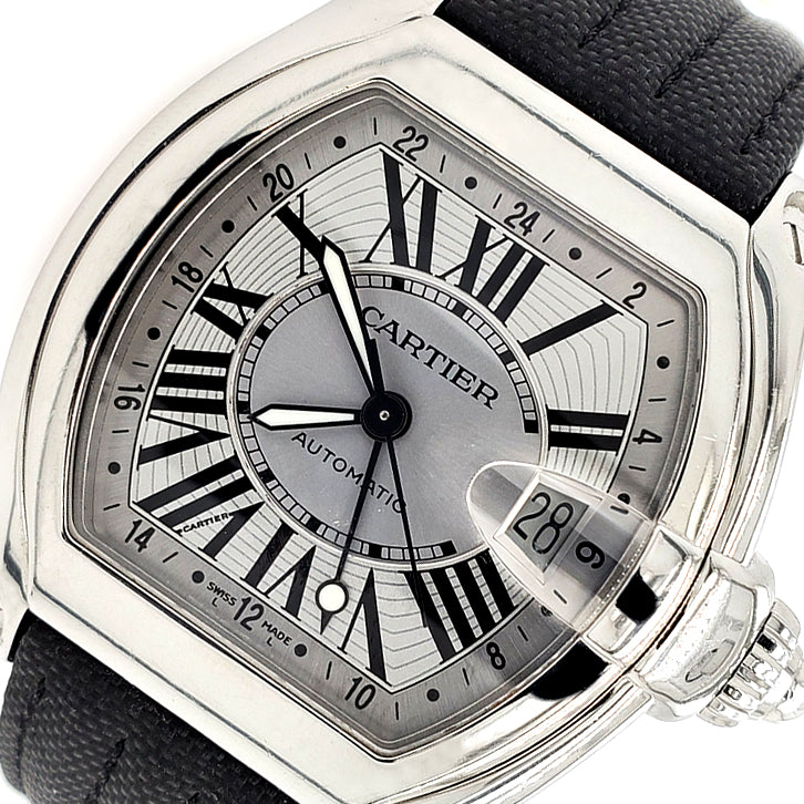 Cartier Roadster XL GMT 43mm Silver Roman Dial Steel Watch 2722 W62032
