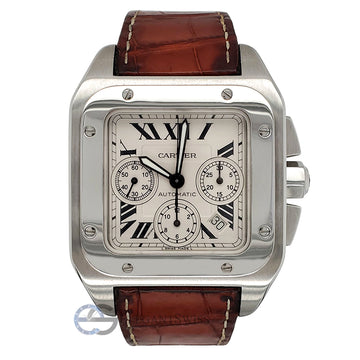 Cartier Santos 100 XL Chronograph White Roman Dial Stainless Steel Watch 2740