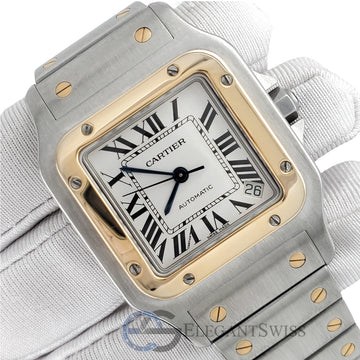Cartier Santos Galbee 32mm White Dial Steel Yellow Gold Watch 2823