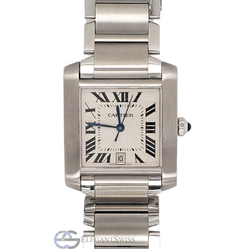 Cartier Tank Francaise Large 28mm Silver Dial Steel Automatic Mens Watch 2302 W51002Q3