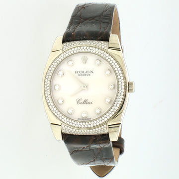 Rolex Cellini Cestello 18K White Gold Factory MOP Diamond Dial/Bezel Watch 6321