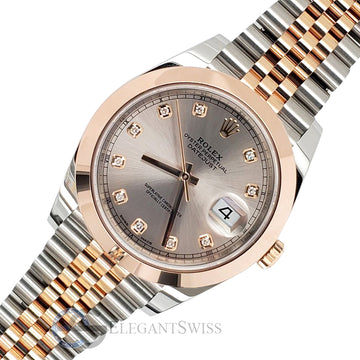 Unworn Rolex Datejust 41 Pink Sundust Diamond Dial Rose Gold Steel Jubilee 126301 Box Papers 2022