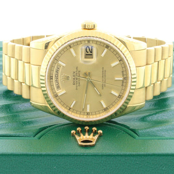 Rolex President Day-Date 18K Yellow Gold 36MM Mens Watch 118238