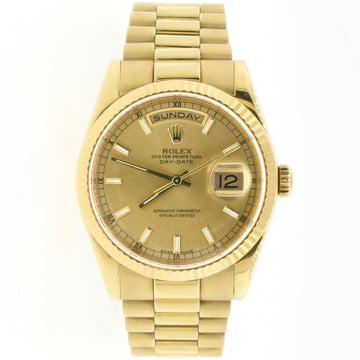 Rolex President Day-Date 18K Yellow Gold 36MM Mens Watch 118238