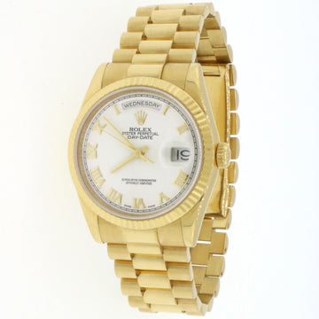 Rolex President Day-Date 36MM 18K Yellow Gold White Roman Dial Watch 118238
