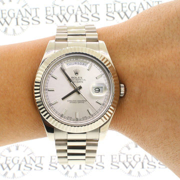 Rolex President Day-Date II 18K White Gold 41MM Mens Watch 218239