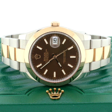 Rolex Datejust 41mm 2-Tone Chocolate Dial Oyster Watch Box and Papers