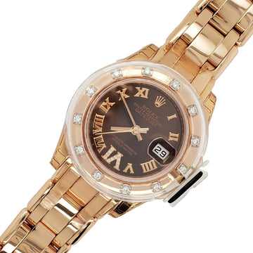 Rolex Lady Datejust Pearlmaster 29mm Factory Chocolate Roman Dial Rose Gold Watch Box Papers