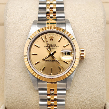 Rolex Datejust 26MM 69173 Factory Champagne Dial Yellow Gold Fluted Bezel Watch Box Papers