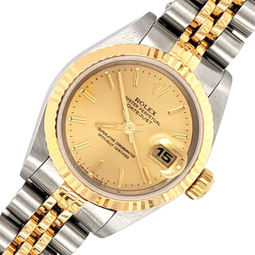 Rolex Datejust 26MM 69173 Factory Champagne Dial Yellow Gold Fluted Bezel Watch Box Papers
