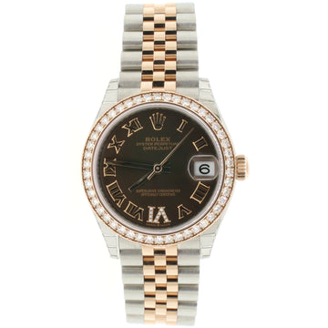 Rolex Datejust 31MM 2-Tone 18K Everose Gold/ Steel Chocolate Roman Dial Ladies Watch Box Papers