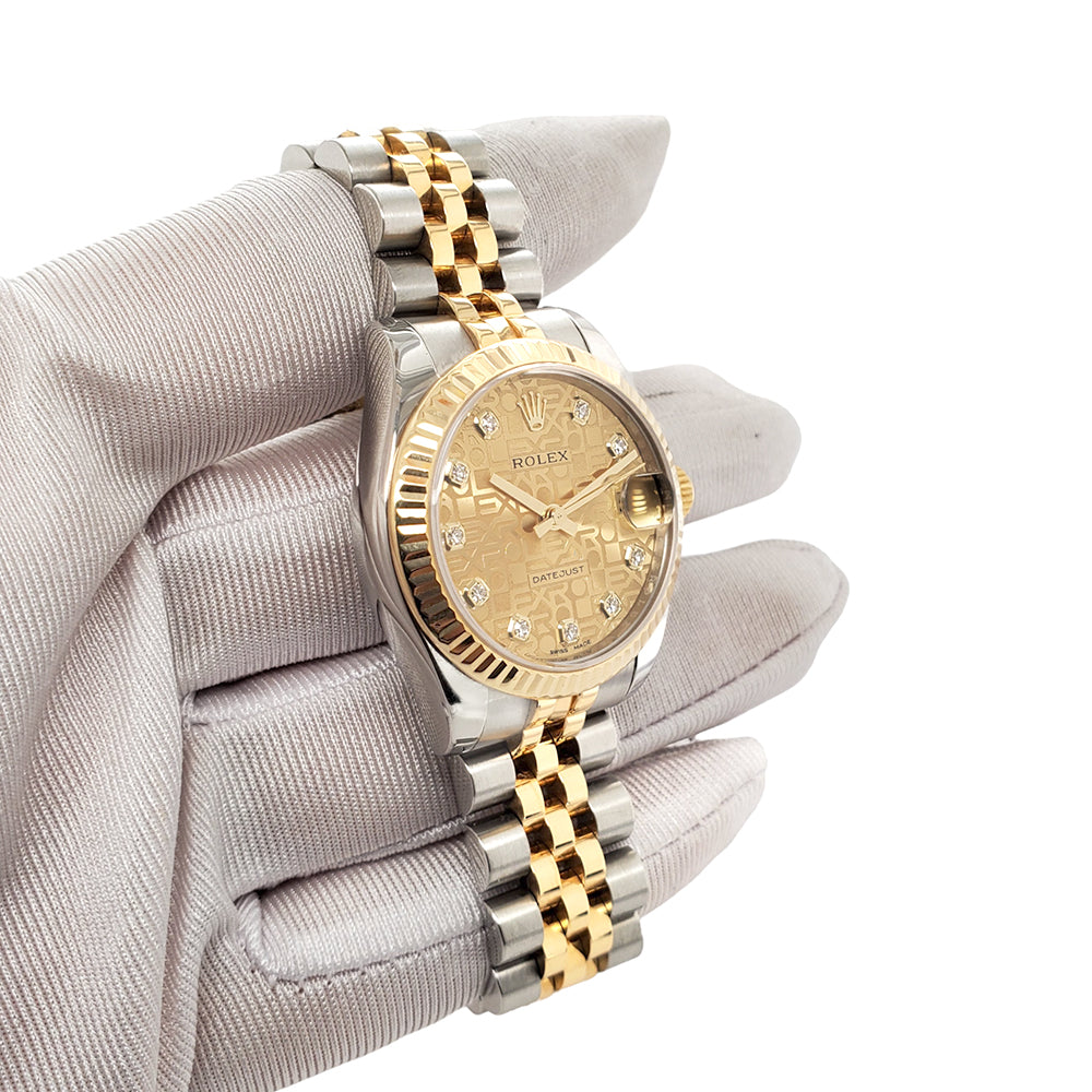 Rolex Lady-Datejust 31mm Yellow Gold & Steel Silver Jubilee Diamond Dial & Fluted Bezel 178273