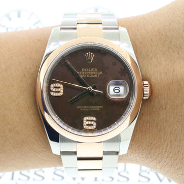 Rolex Datejust 36mm Chocolate Floral Dial 18K Rose Gold & Stainless Steel Oyster Watch 116201