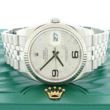 Rolex Datejust 18K White Gold/Steel Silver Floral Dial 36MM Jubilee Watch 116234