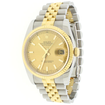 Rolex Datejust 2-Tone Yellow Gold Steel Champagne Dial 36MM Watch 116233