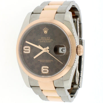 Rolex Datejust 36mm Chocolate Floral Dial 18K Rose Gold & Stainless Steel Oyster Watch 116201