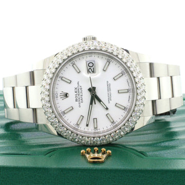 Rolex Datejust 41 White Dial/4.5CT Diamond Bezel 126300 Steel Oyster Watch Box Papers