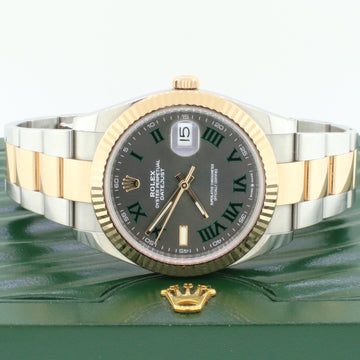 Rolex Datejust 41mm Everose Rolesor/Steel Slate Grey Green Roman Dial Watch 126331