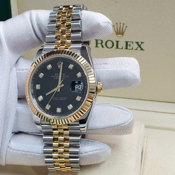 Rolex Datejust 41 Factory Black Diamond Dial Yellow Gold/Steel Jubilee Watch 126333 Box Papers