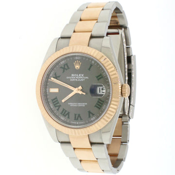Rolex Datejust 41mm Everose Rolesor/Steel Slate Grey Green Roman Dial Watch 126331