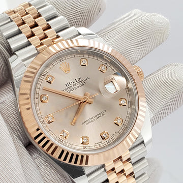 Rolex Datejust 41 126331 Factory Pink Sundust Diamond Dial Rose Gold/Steel Jubilee Watch Box Papers