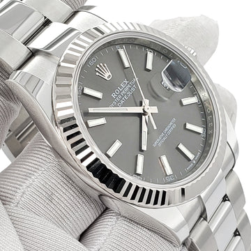 Unworn Rolex Datejust 41 126334 Gray Stick Dial White Gold Fluted Bezel Watch 2023 Box Papers