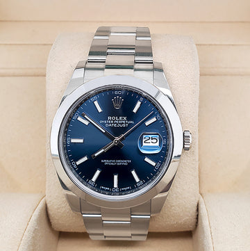 Rolex Datejust 41 Blue Dial Oyster Steel Watch 126300 Box Papers