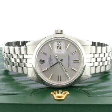 Rolex Oyster Perpetual Date 34mm Silver Index Dial Vintage Jubilee Watch 1500