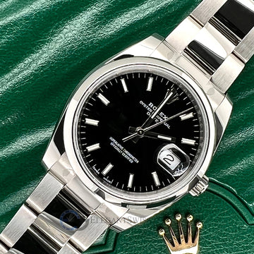 Rolex Date 34mm Black Dial Oyster Bracelet Steel Watch 2019 Box Papers 115200