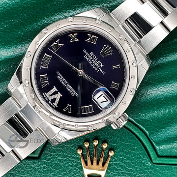 Rolex Datejust Midsize 31mm Domed 24 Diamonds Bezel/Dark Purple Dial Watch 178344 Box Papers