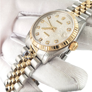 Rolex Datejust 31MM Factory Silver Jubilee Diamond Dial Yellow Gold Fluted Bezel Watch 68273