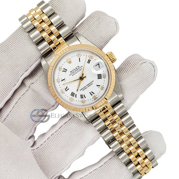 Rolex Datejust 31MM Factory White Roman Diamond Dial Yellow Gold Fluted Bezel Watch 68273
