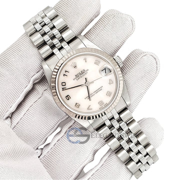 Rolex Datejust 31MM Factory White MOP Arabic Dial White Gold Fluted Bezel Steel Watch 78274