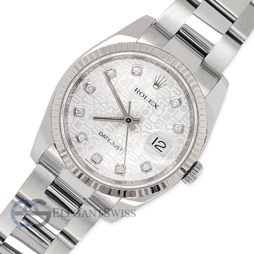 Rolex Datejust 36MM Factory Silver Jubilee Diamond Dial White Gold Fluted Bezel Steel Watch 116234