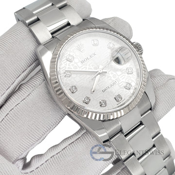 Rolex Datejust 36MM Factory Silver Jubilee Diamond Dial White Gold Fluted Bezel Steel Watch 116234