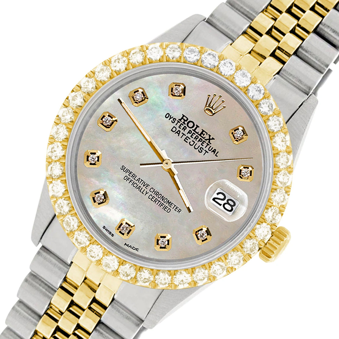 Rolex Datejust 36mm 2 Tone Watch 3.05ct Diamond Bezel Champagne MOP Di