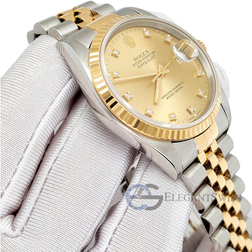 Rolex Datejust 36mm Factory Champagne Diamond Dial Yellow Gold Steel Watch 16233